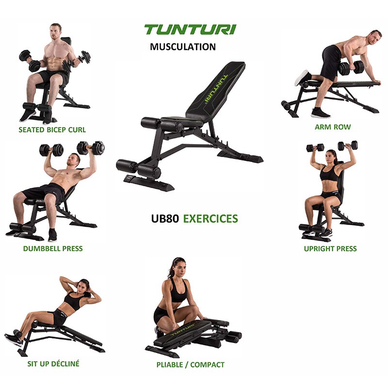 Banc De Musculation Multifonction Compact Pliable Reglable Ub80 Tunturi